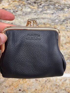 Dopp Black Leather Coin Purse with Gold Frame
